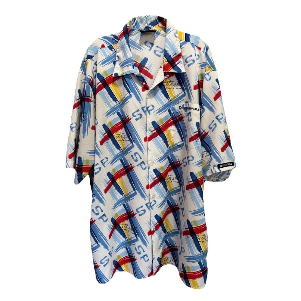 Vintage Authentic South Pole Graphic Logo Button Up Short Sleeve Size 2XL